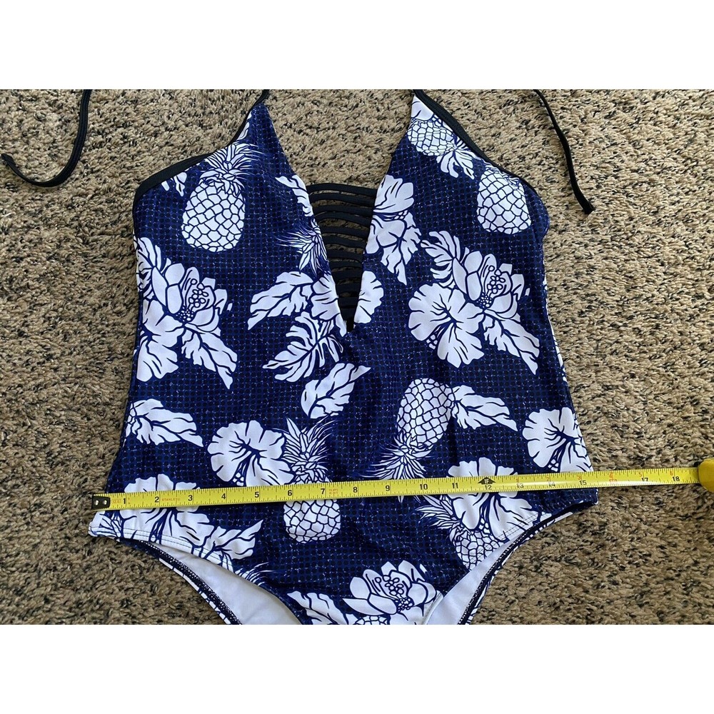 AdoreShe Sexy Deep V Pineapple Hibiscus Print One Piece Swim Suit Medium - Picture 5 of 7